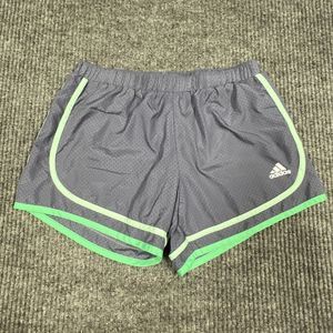 Adidas Running Shorts Womens Large 12/14 Gray with‎ Green Side Stripes Athletic